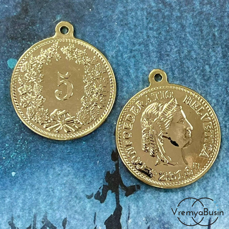 Подвеска "Монета", 25 мм, латунь с позолотой (1 шт.)