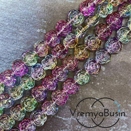 Бусины из стекла «Розы», 14х12х8 мм (1/2 нити, ок.  30   шт.)