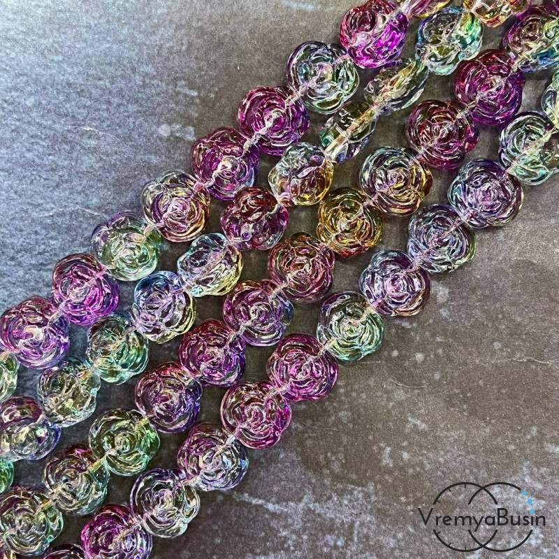 Бусины из стекла «Розы», 14х12х8 мм (1/2 нити, ок.  30   шт.)