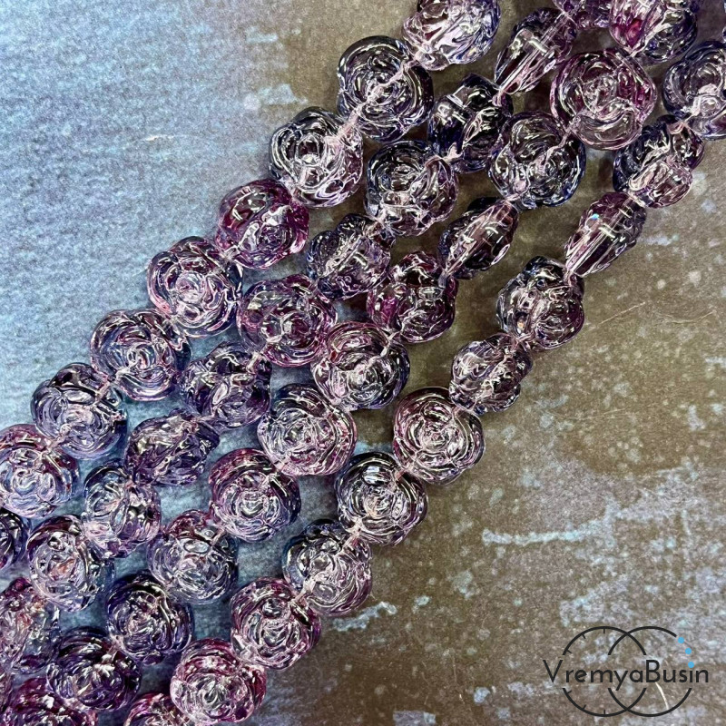 Бусины из стекла «Розы», 14х12х8 мм (1/2 нити, ок.  30   шт.)