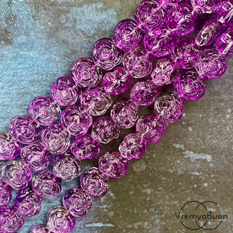 Бусины из стекла «Розы», 14х12х8 мм (1/2 нити, ок.  30   шт.)