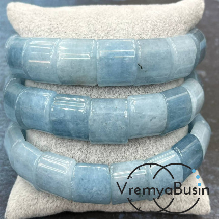 Аквамариновый кварц. Бусины гладкие с двумя отверстиями 13х15 мм (17 шт.)