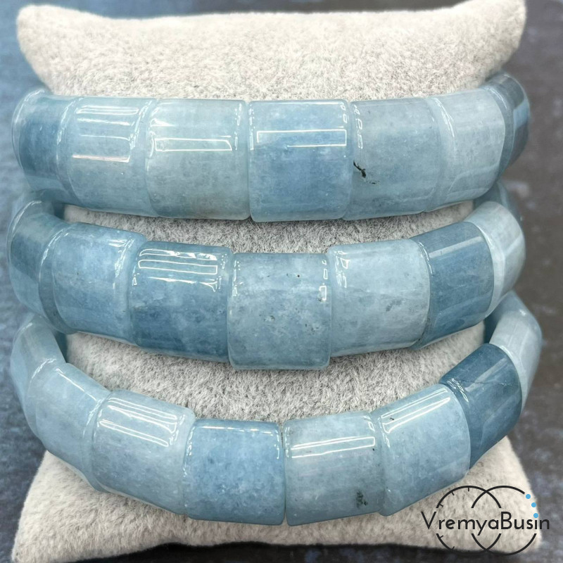 Аквамариновый кварц. Бусины гладкие с двумя отверстиями 13х15 мм (17 шт.)