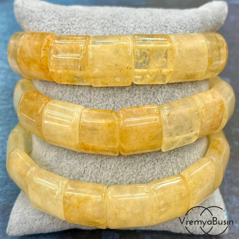 Цитрин. Бусины гладкие с двумя отверстиями 13х15 мм (17 шт.)