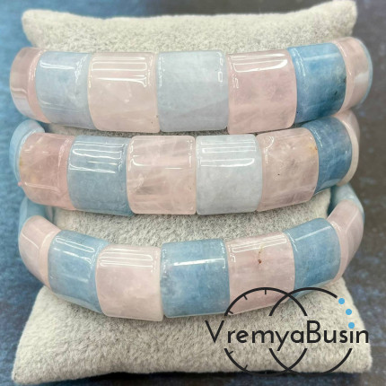 Аквамариновый и розовый кварц. Бусины гладкие с двумя отверстиями 13х15 мм (17 шт.)