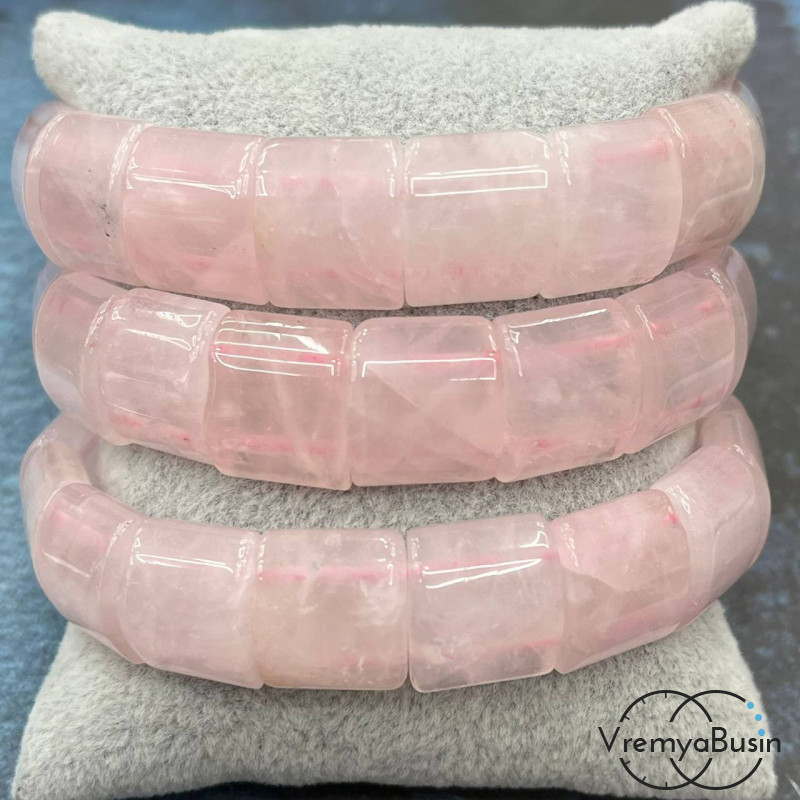 Розовый кварц. Бусины гладкие с двумя отверстиями 13х15 мм (17 шт.)