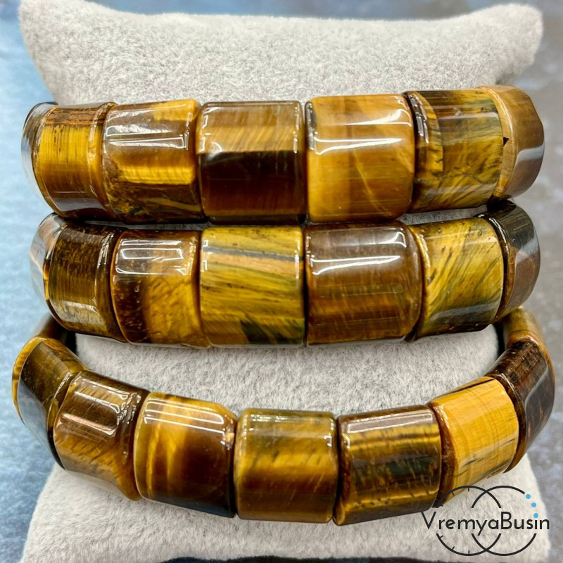 Тигровый глаз. Бусины гладкие с двумя отверстиями 13х15 мм (17 шт.)