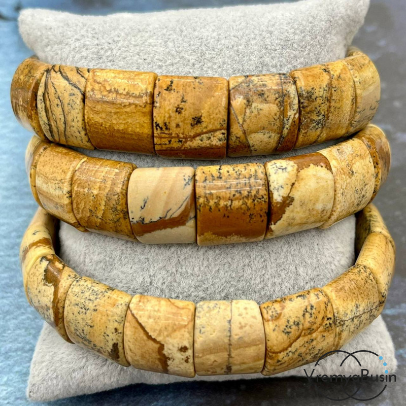 Яшма пейзажная. Бусины гладкие с двумя отверстиями 13х15 мм (17 шт.)