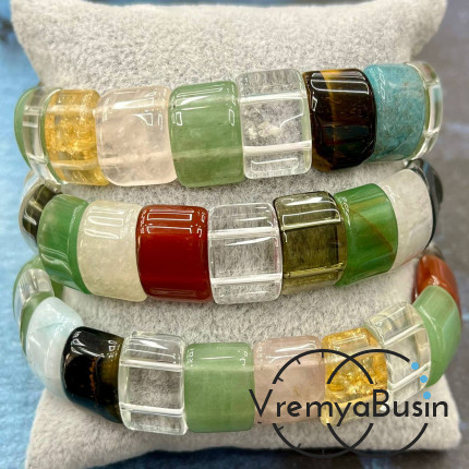 Микс самоцветов. Бусины гладкие с двумя отверстиями 11х14 мм (19 шт.)