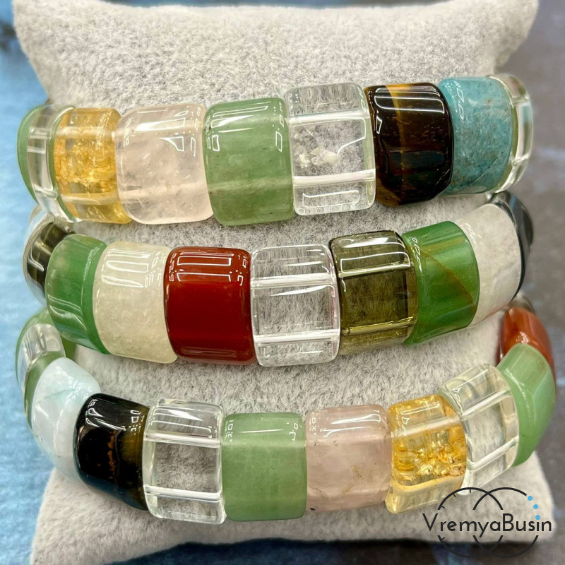 Микс самоцветов. Бусины гладкие с двумя отверстиями 11х14 мм (19 шт.)