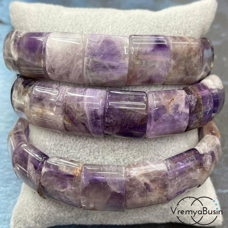 Аметист. Бусины гладкие с двумя отверстиями 13х15 мм (17 шт.)