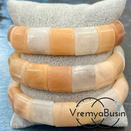 Агат и горный хрусталь. Бусины гладкие с двумя отверстиями 13х15 мм (17 шт.)