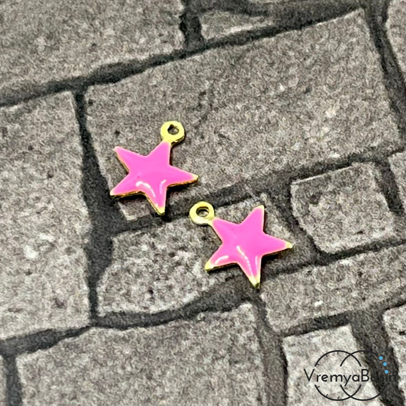 Звезда, 7х8 мм, подвеска из нержавеющей стали с эмалью (1 шт.)