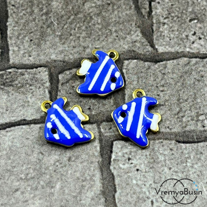 Рыбка, 9х12 мм, подвеска из нержавеющей стали с эмалью (1 шт.)