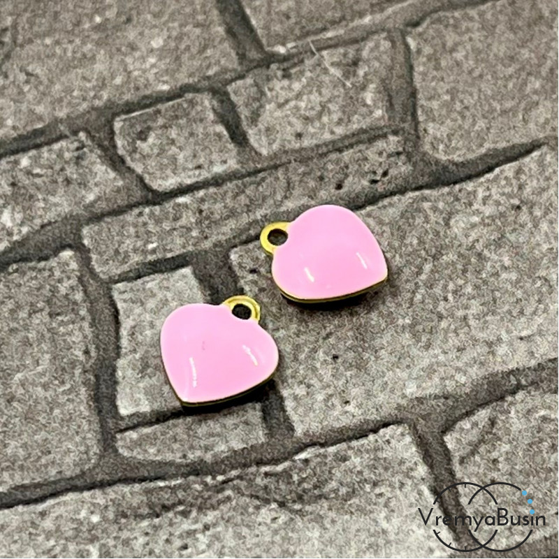 Сердце, 8х9 мм, подвеска из нержавеющей стали с эмалью (1 шт.)