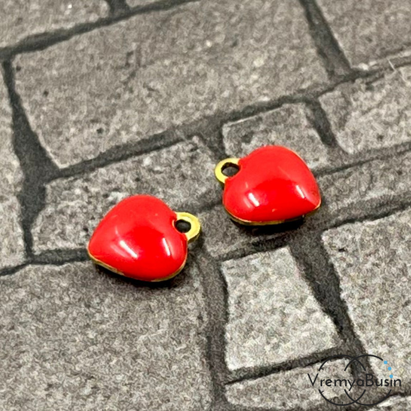 Сердце, 8х9 мм, подвеска из нержавеющей стали с эмалью (1 шт.)