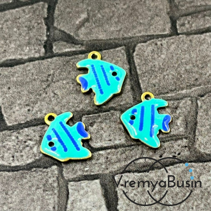 Рыбка, 9х12 мм, подвеска из нержавеющей стали с эмалью (1 шт.)