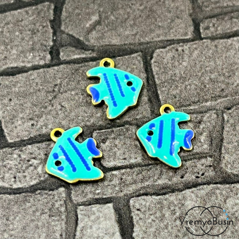 Рыбка, 9х12 мм, подвеска из нержавеющей стали с эмалью (1 шт.)