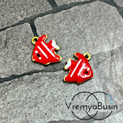 Рыбка, 9х12 мм, подвеска из нержавеющей стали с эмалью (1 шт.)
