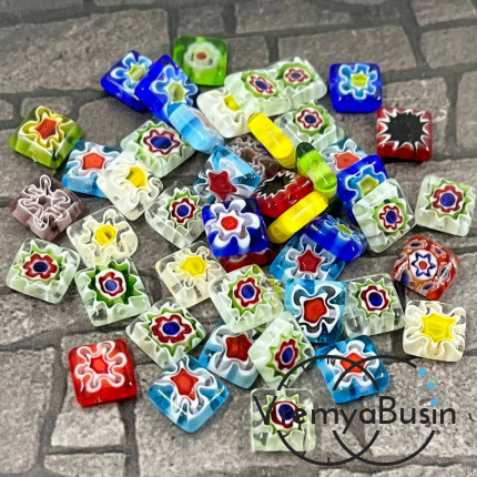 Бусины из стекла миллефиори, квадратик плоский 8 мм (1  шт.)
