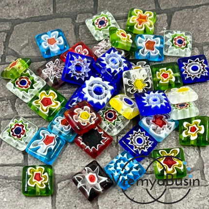 Бусины из стекла миллефиори, квадратик плоский 10 мм (1  шт.)
