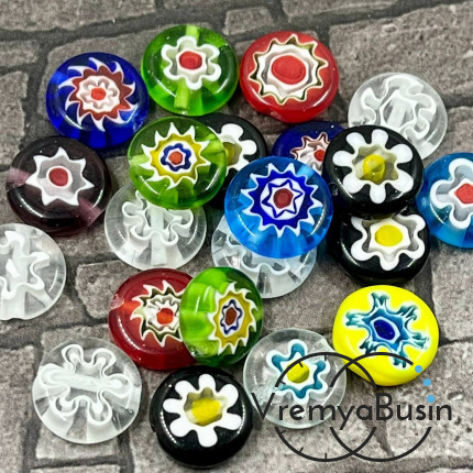 Бусины из стекла миллефиори, таблетка плоская 12 мм (1 шт.)