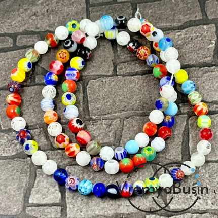 Бусины из стекла миллефиори, шарик 4 мм (нить, ок. 95 шт.)