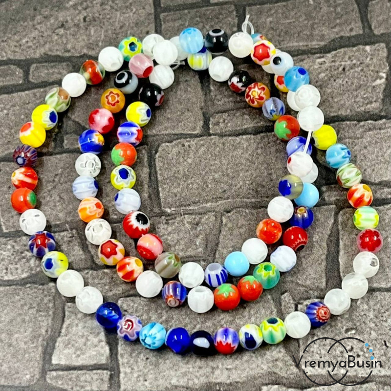 Бусины из стекла миллефиори, шарик 4 мм (нить, ок. 95 шт.)