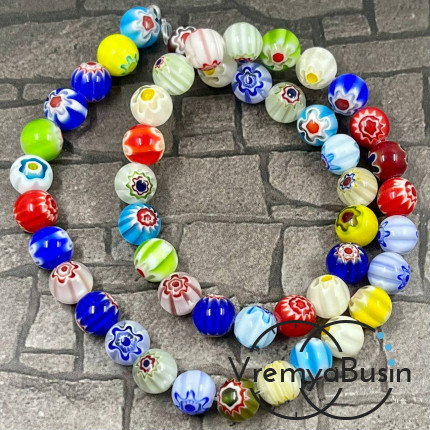 Бусины из стекла миллефиори, шарик 8 мм (нить, ок. 48 шт.)