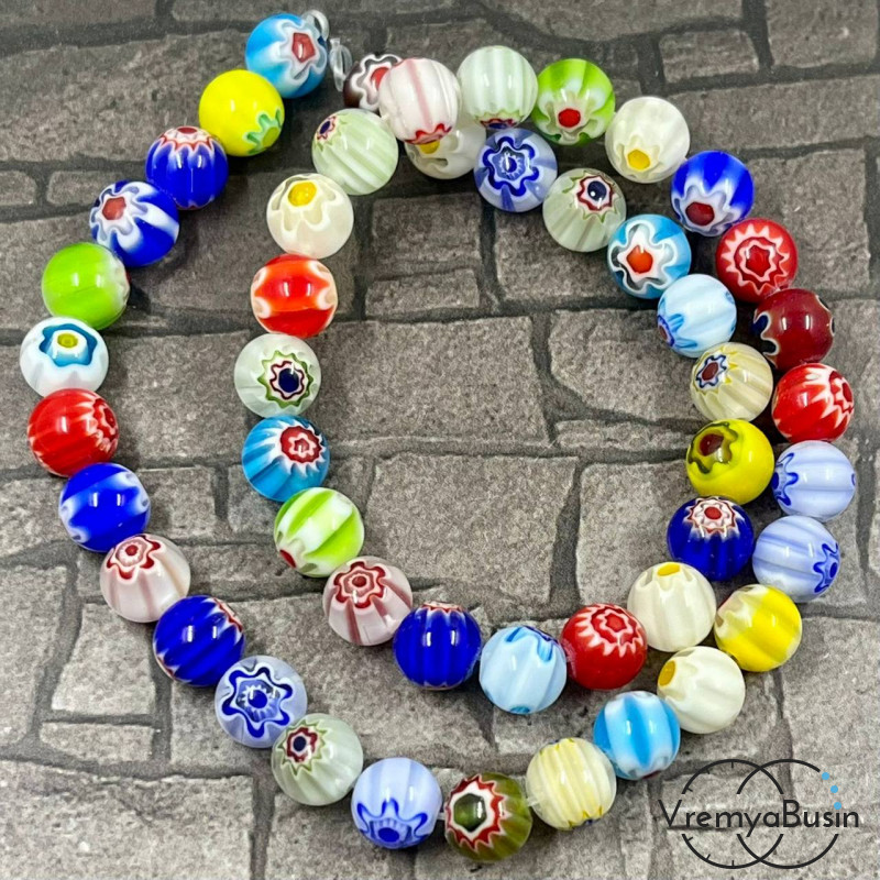 Бусины из стекла миллефиори, шарик 8 мм (нить, ок. 48 шт.)