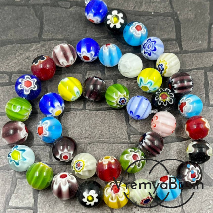 Бусины из стекла миллефиори, шарик 10 мм (нить, ок. 38 шт.)