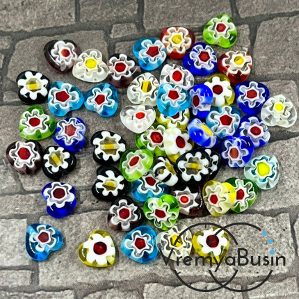 Бусины из стекла миллефиори, сердце плоское 8 мм (1  шт.)