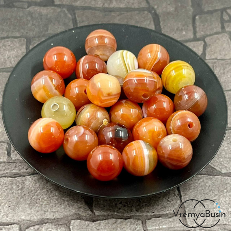 Агат тонированный, гладкий шарик 10 мм, цв. карамельный (1 шт.)