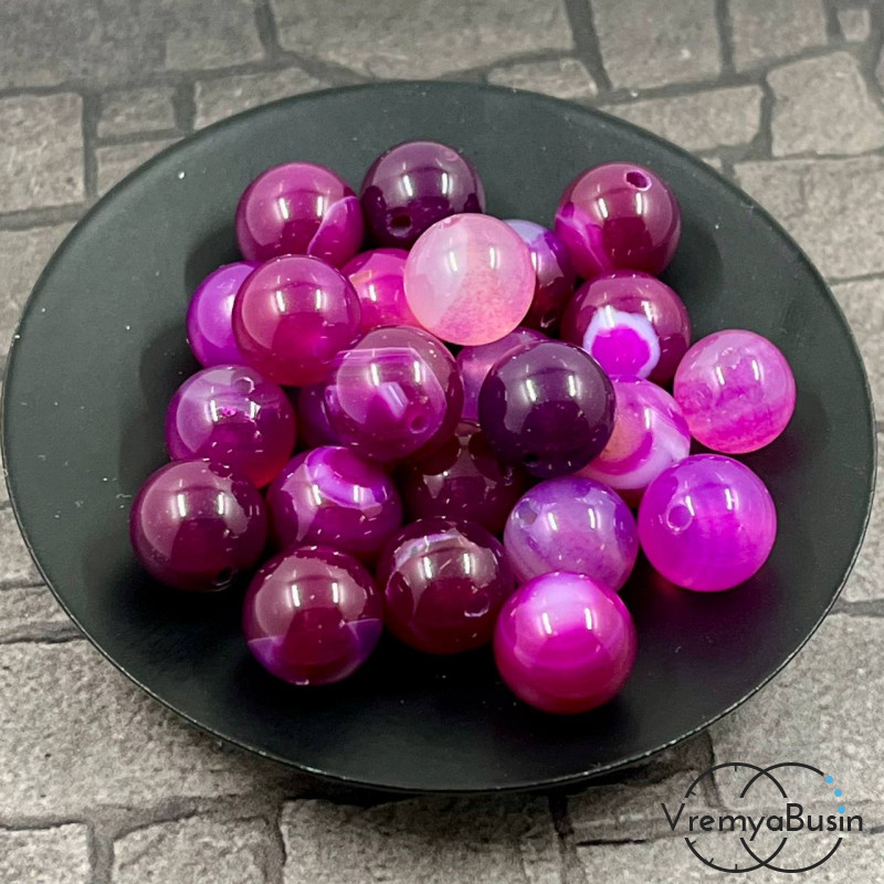 Агат тонированный, гладкий шарик 10 мм, цв. фуксия (1 шт.)