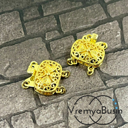 Замок на 3 нити, 14х16 мм, латунь с позолотой (1 шт.)