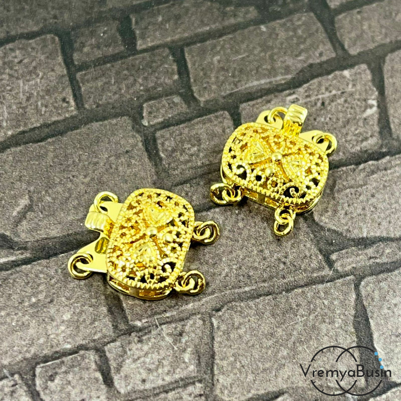 Замок на 3 нити, 14х16 мм, латунь с позолотой (1 шт.)