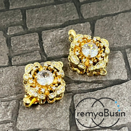 Замок на 1 нить, 16х22 мм, латунь с позолотой и фианитами  (1 шт.)