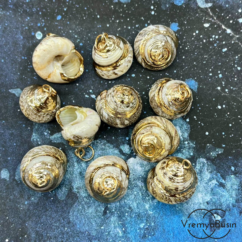 Подвеска "Ракушка" натуральная,  в металле цв. золото (1 шт.)