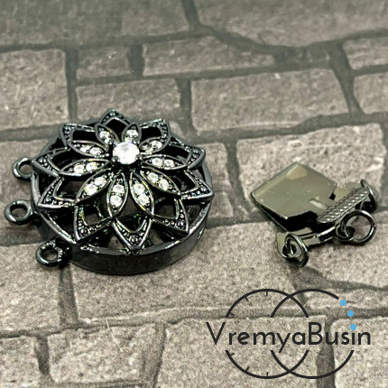 Замок на 3 нити, 22х28 мм, латунь с черным родиевым покрытием и фианитами  (1 шт.)