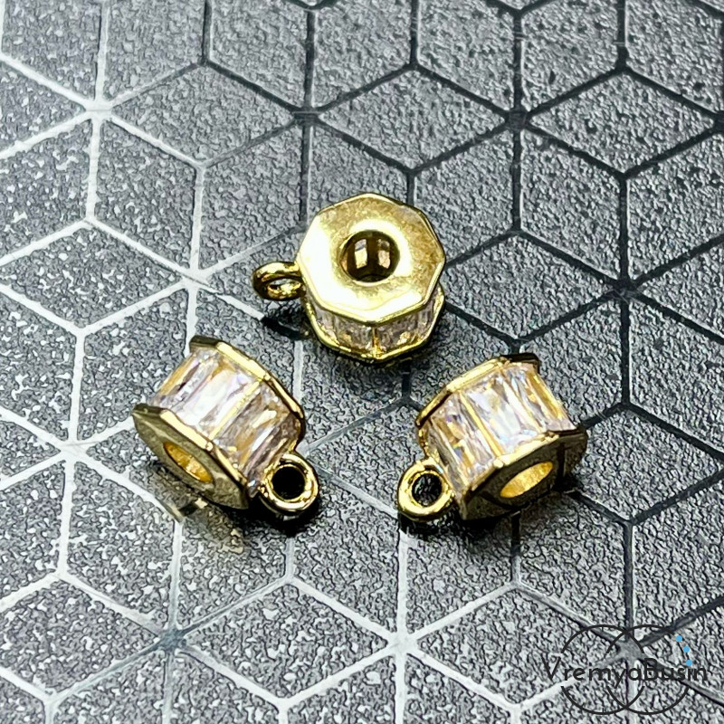 Бейл с петлей,  10х5 мм, латунь с позолотой и фианитами (1 шт.)