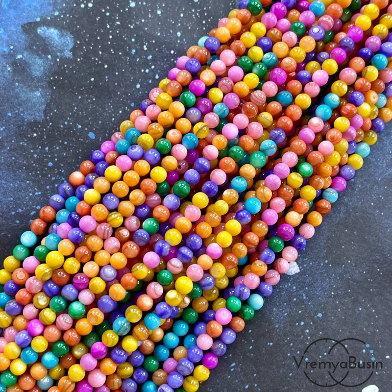Перламутр цветной, шарик гладкий 4 мм (нить, ок. 90 шт.)