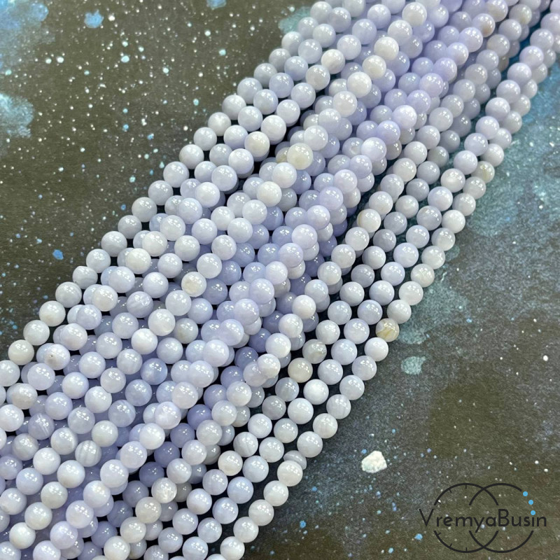 Перламутр цветной, шарик гладкий 4 мм, цв. голубой (нить, ок. 85 шт.)