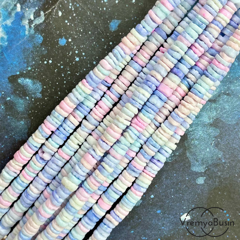 Ракушка тонир., шайба 1.5х6 мм, цв. пастельный микс (1/2 нити, ок. 120 шт.)