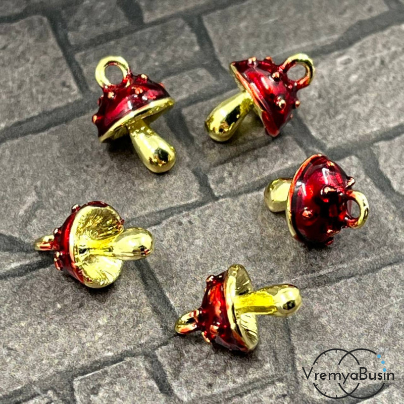 Подвеска из цинкового сплава с эмалью "Грибок", 13х8 мм, цв. золото (1 шт.) 