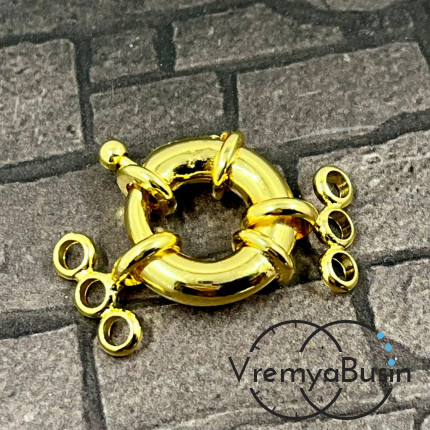 Замок "Штурвал" на 3 нити, 18 мм, из латуни с позолотой (1 компл.)