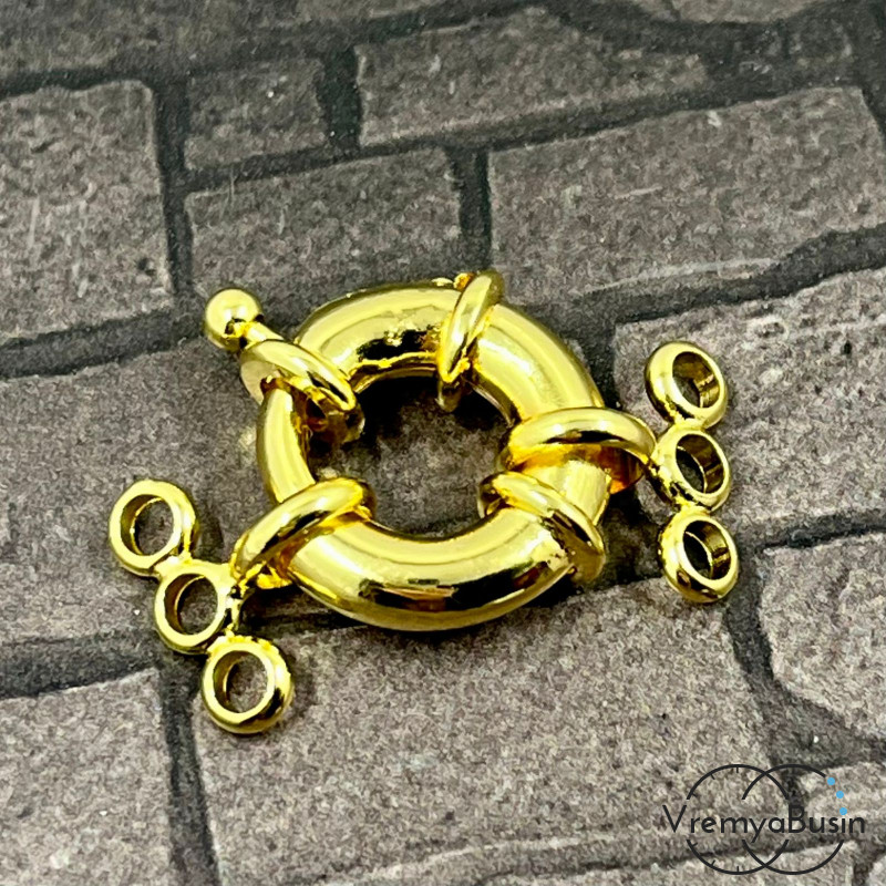 Замок "Штурвал" на 3 нити, 18 мм, из латуни с позолотой (1 компл.)