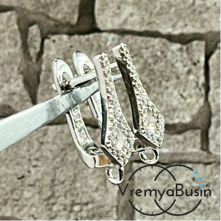 Швензы с английским замком. Латунь с родиевым покрытием и фианитами