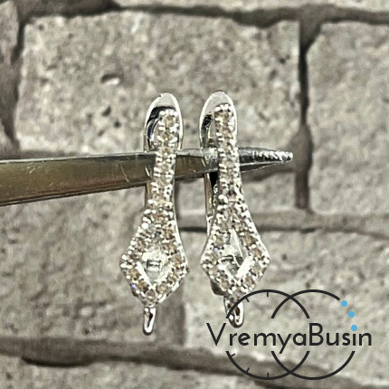 Швензы с английским замком. Латунь с родиевым покрытием и фианитами