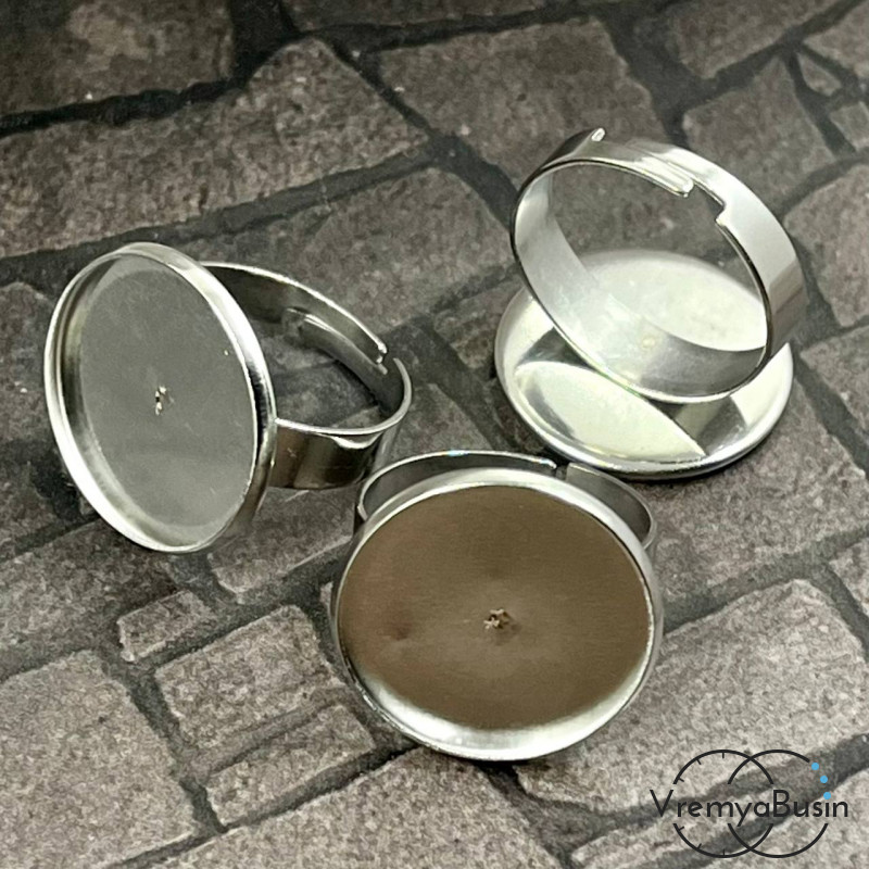 Основа для кольца с сеттингом для кабошона 18 мм, нержавеющая сталь (1 шт.)