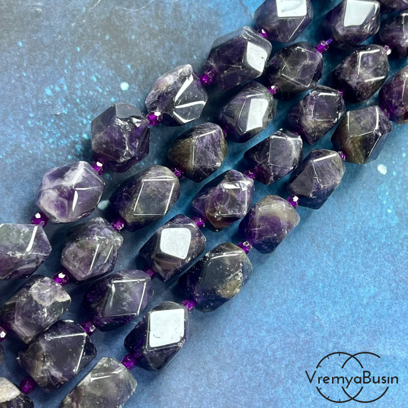 Аметист, прямоугольные бочонки с гранями, ок. 14х18 мм (нить, ок. 17 шт.)